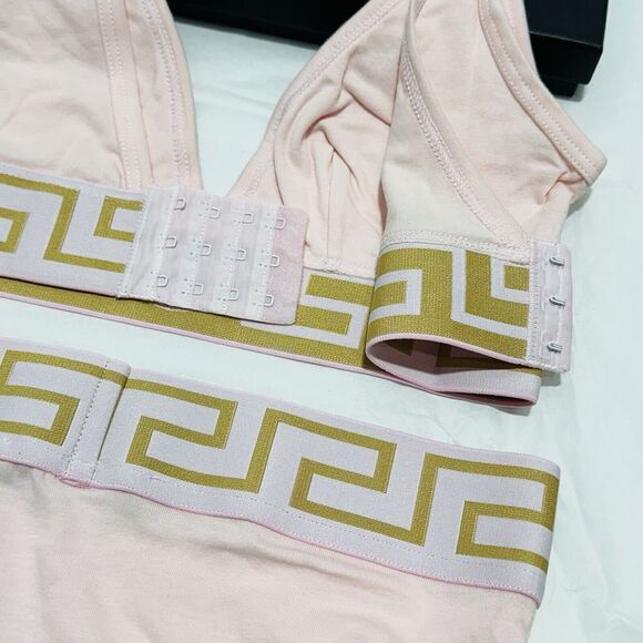 Versace Medusa Greca Border V Bralette and Panties Set Cotton Pink 2/ S NWT - Picture 6 of 11
